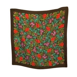 Vintage Specialty House Silk Scarf Brown Floral Berry Japan Cottagecore Fall